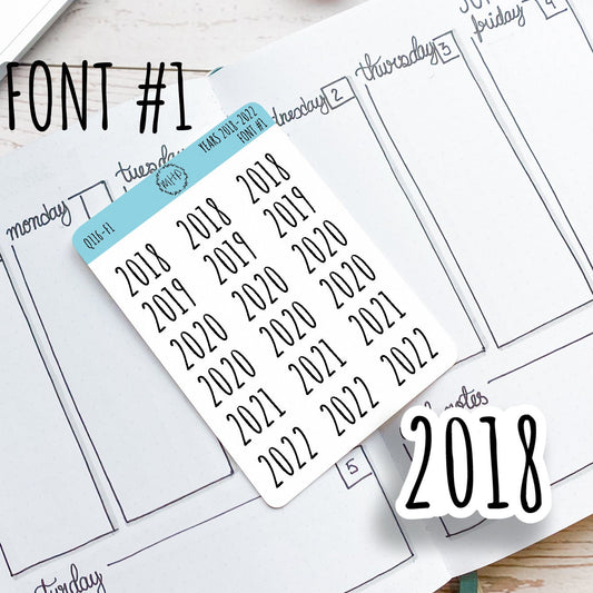 2018 - 2022 Year Stickers for Planners, Bullet Journals, and College Planners || Q116