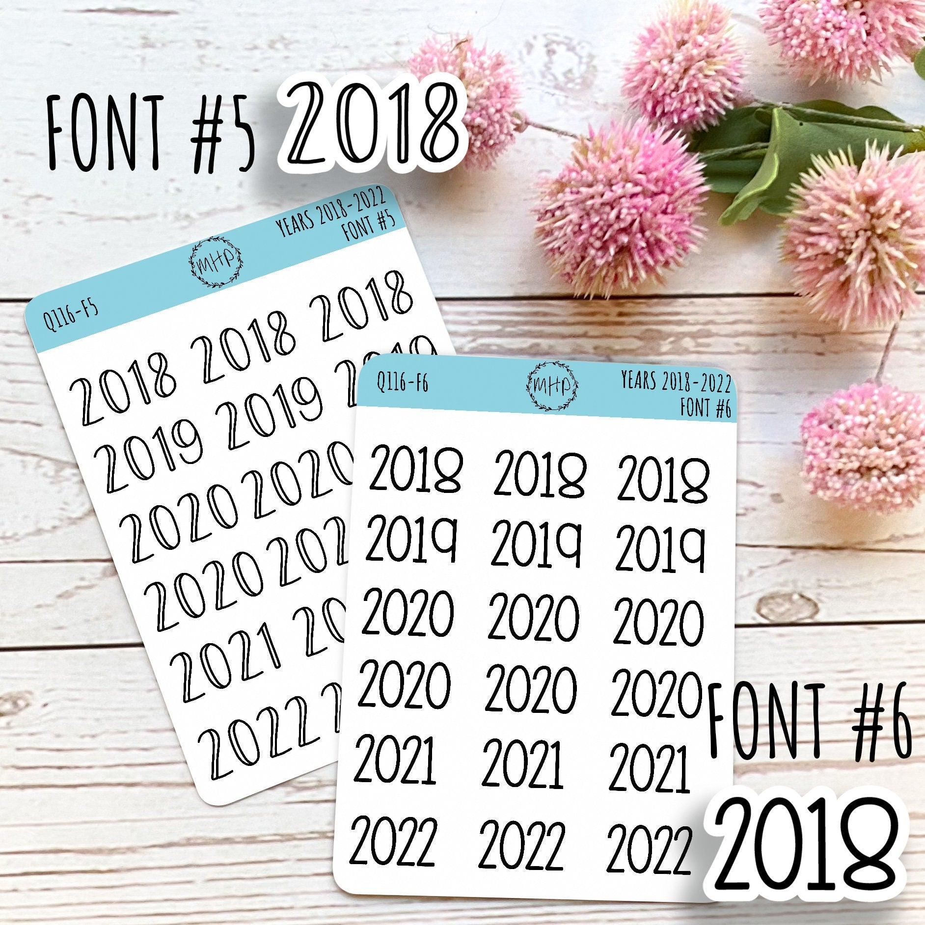 2018 - 2022 Year Stickers for Planners, Bullet Journals, and College Planners || Q116