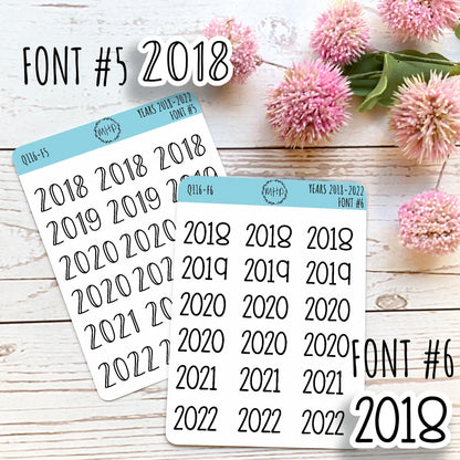2018 - 2022 Year Stickers for Planners, Bullet Journals, and College Planners || Q116
