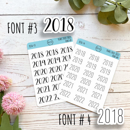 2018 - 2022 Year Stickers for Planners, Bullet Journals, and College Planners || Q116