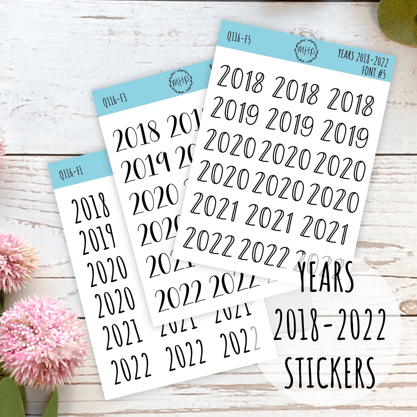 2018 - 2022 Year Stickers for Planners, Bullet Journals, and College Planners || Q116