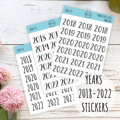 2018 - 2022 Year Stickers for Planners, Bullet Journals, and College Planners || Q116