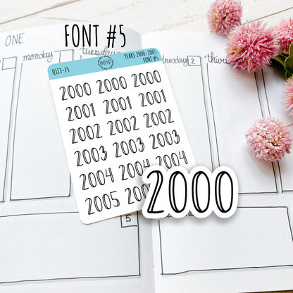 2000 - 2005 Year Stickers for Planners, Bullet Journals, or College Planner || Q113