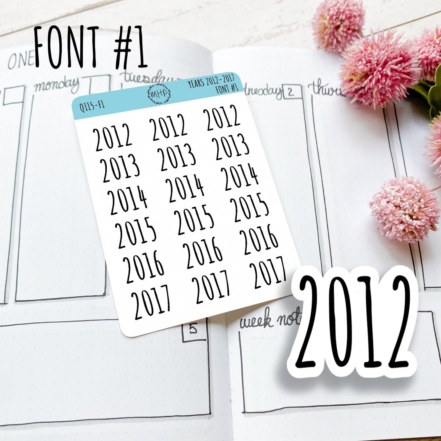 2012 - 2017 Year Stickers for Planners, Bullet Journals, and College Planners || Q115