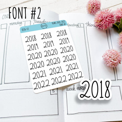 2018 - 2022 Year Stickers for Planners, Bullet Journals, and College Planners || Q116