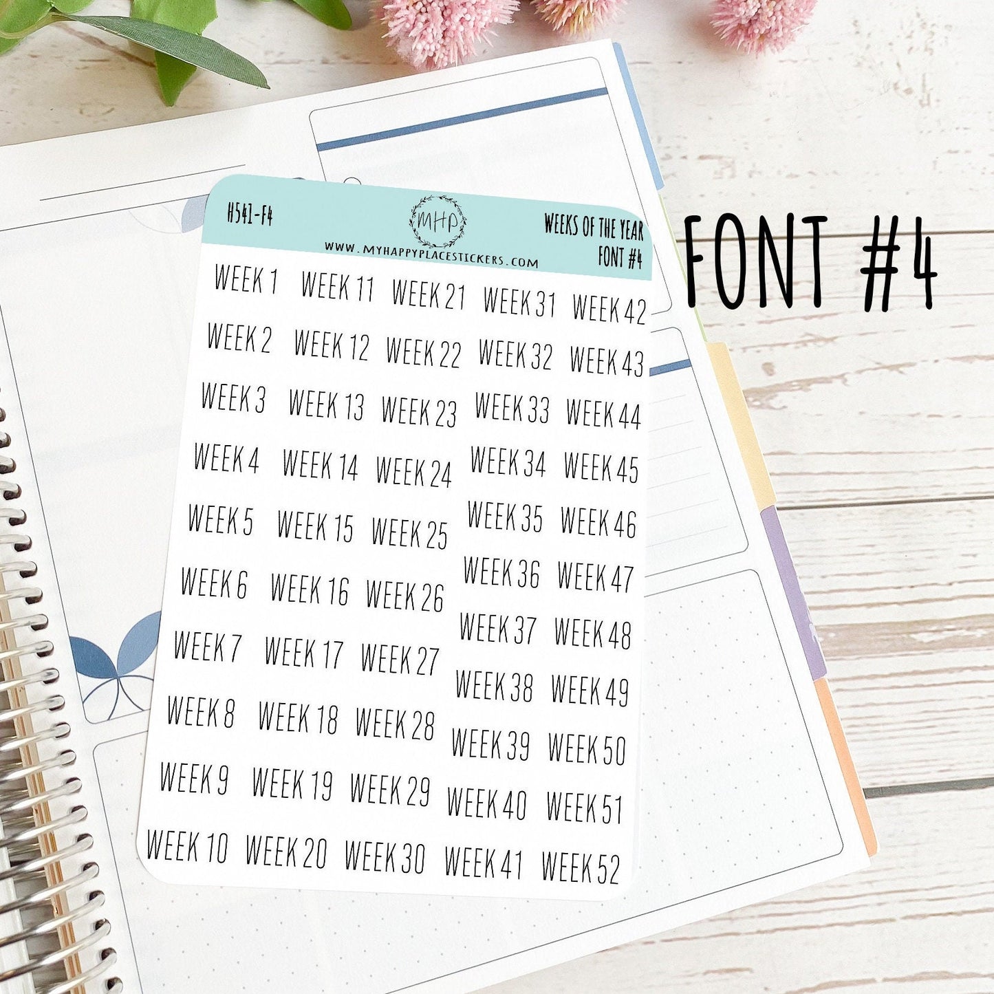 52 Weeks of the Year Stickers for Planners and Bullet Journals || H541