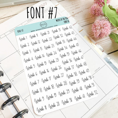 52 Weeks of the Year Stickers for Planners and Bullet Journals || H541