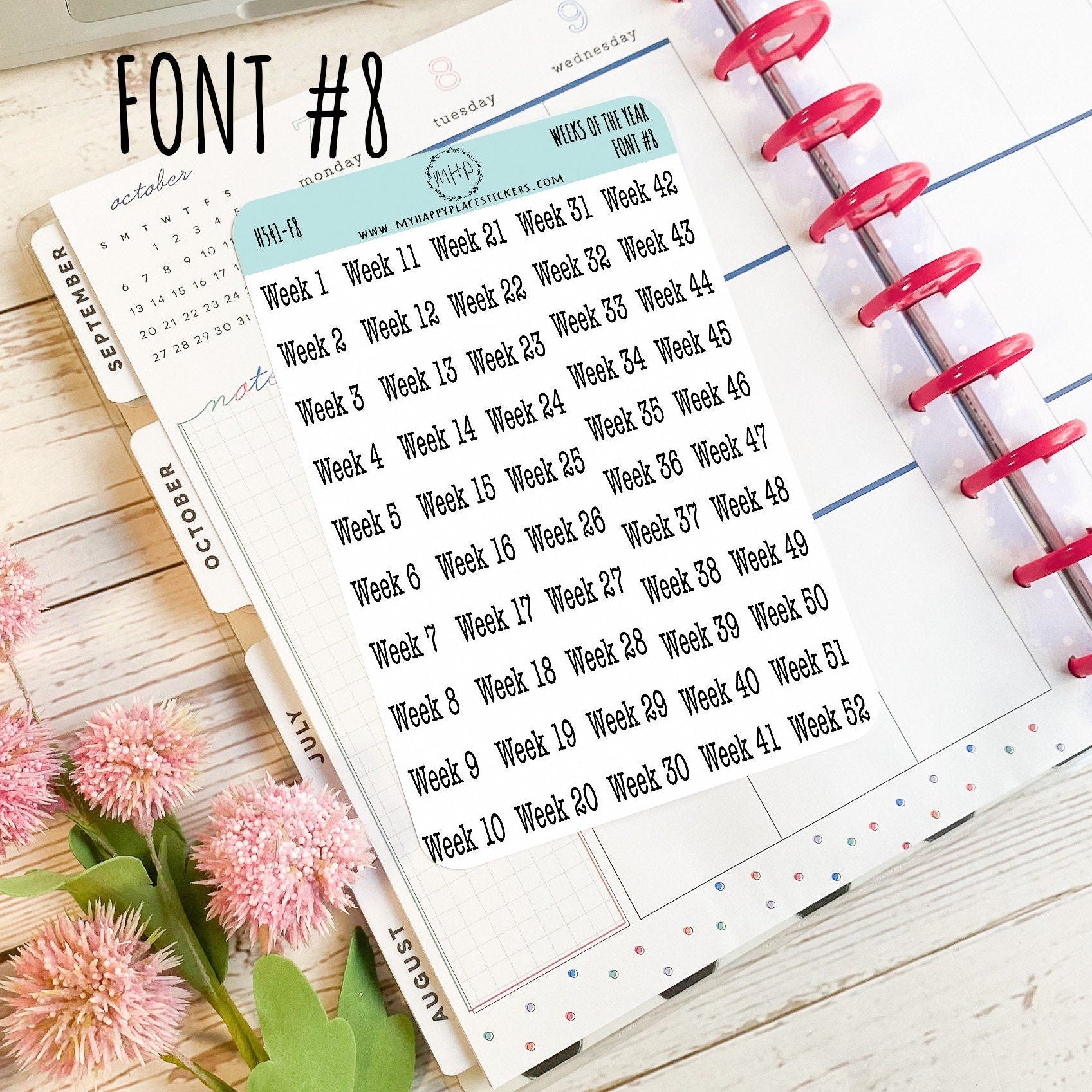 52 Weeks of the Year Stickers for Planners and Bullet Journals || H541