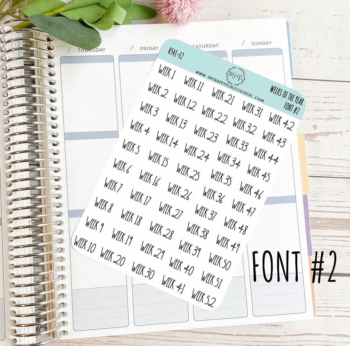52 Weeks of the Year Stickers for Planners and Bullet Journals || H541