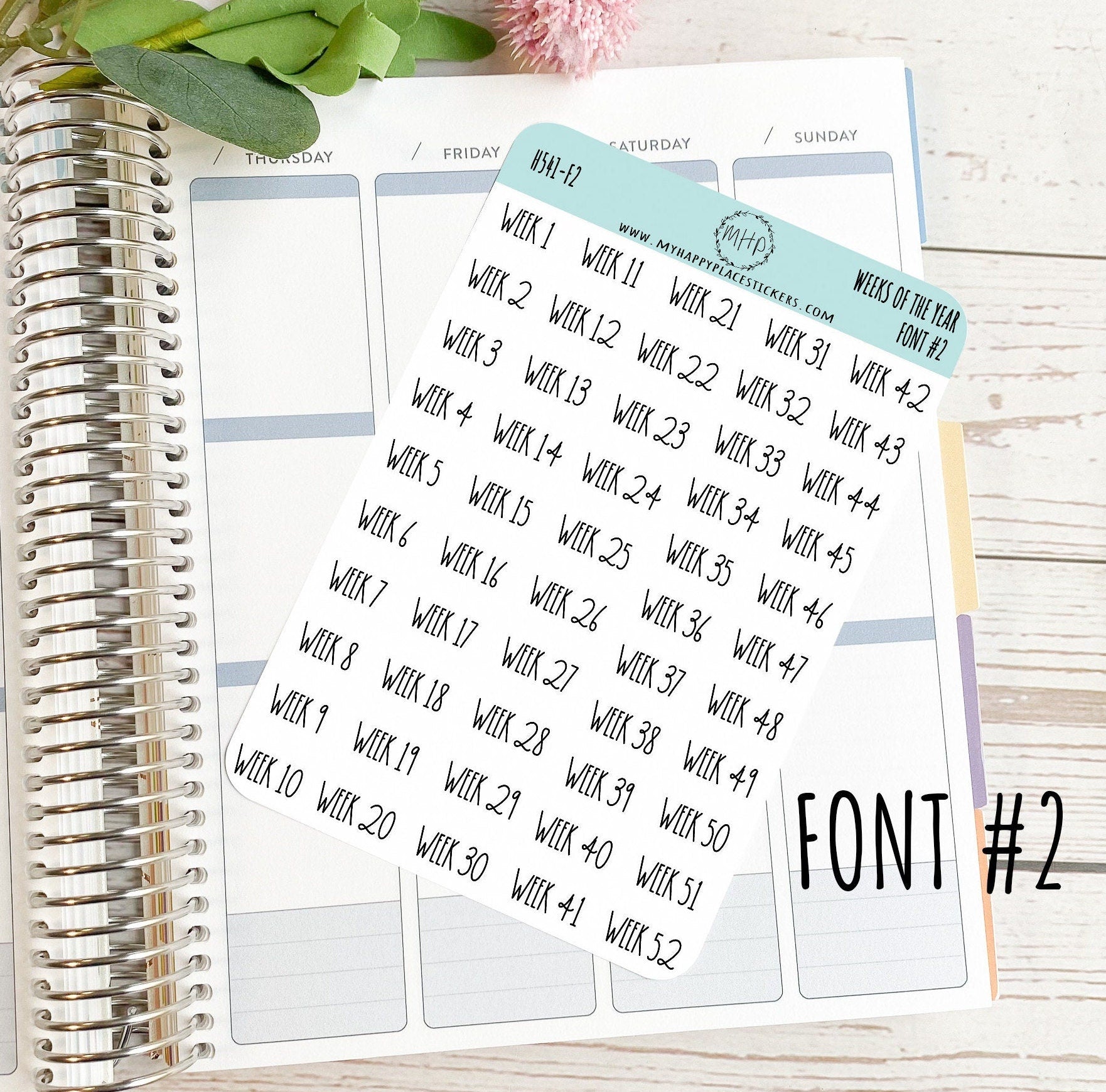 52 Weeks of the Year Stickers for Planners and Bullet Journals || H541