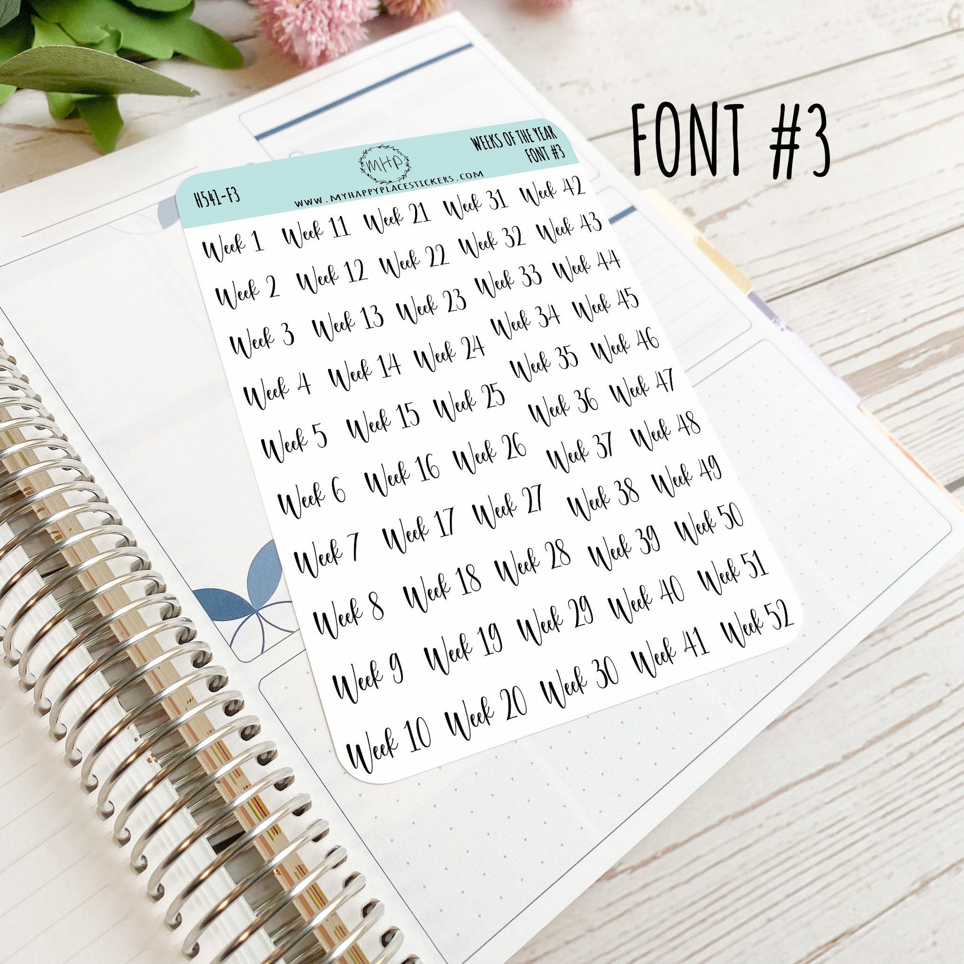 52 Weeks of the Year Stickers for Planners and Bullet Journals || H541