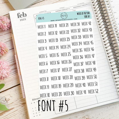 52 Weeks of the Year Stickers for Planners and Bullet Journals || H541