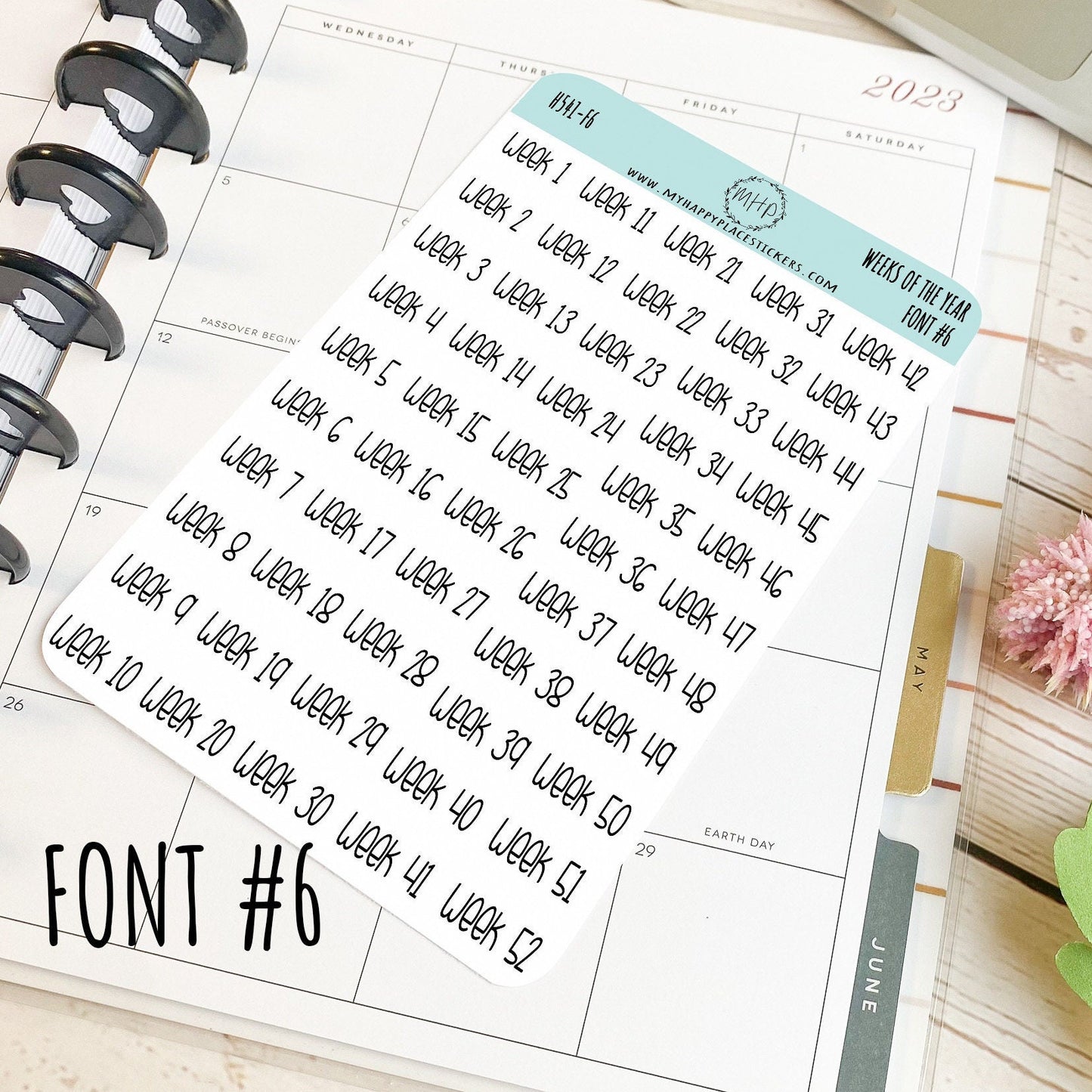 52 Weeks of the Year Stickers for Planners and Bullet Journals || H541