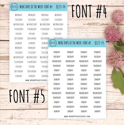STICKER SET - Mini Days of the Week Stickers for Bullet Journals and Planners || S01