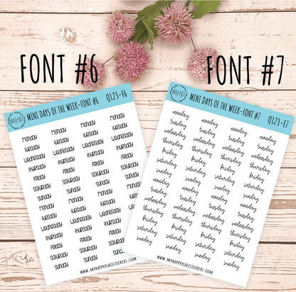 Mini Days of the Week Stickers for Bullet Journals and Planners. Foil Stickers || Q123