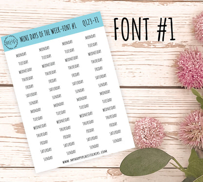 STICKER SET - Mini Days of the Week Stickers for Bullet Journals and Planners || S01
