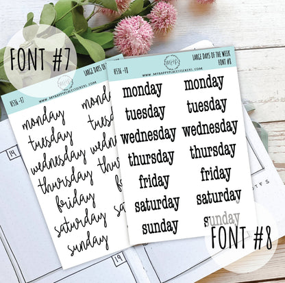 Sticker Set of Large Days of the Week for Planners, Organizers and Bullet Journals. College Planner ||S11