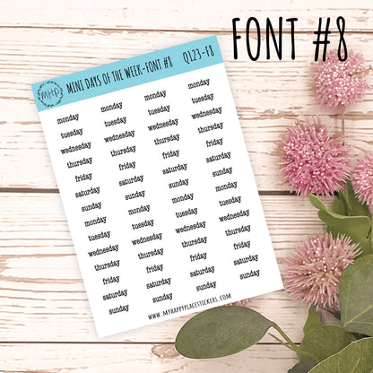STICKER SET - Mini Days of the Week Stickers for Bullet Journals and Planners || S01