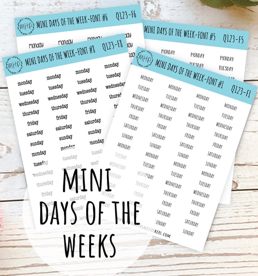 Mini Days of the Week Stickers for Bullet Journals and Planners. Foil Stickers || Q123