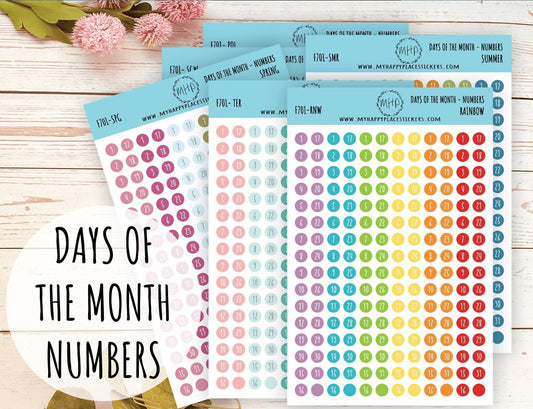 Days of the Month DOT Stickers for College Planner, Teacher Planners, and Bullet Journals. Homeschool Planner. 6 Months Per Sheet || D701