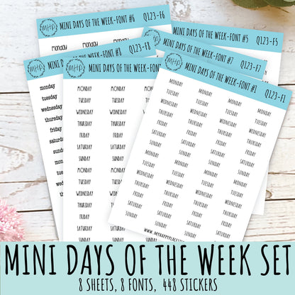 STICKER SET - Mini Days of the Week Stickers for Bullet Journals and Planners || S01