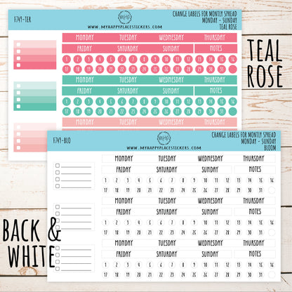 Change Labels for Monthly Spread. EC 7 x 9 Monthly Spread || 749