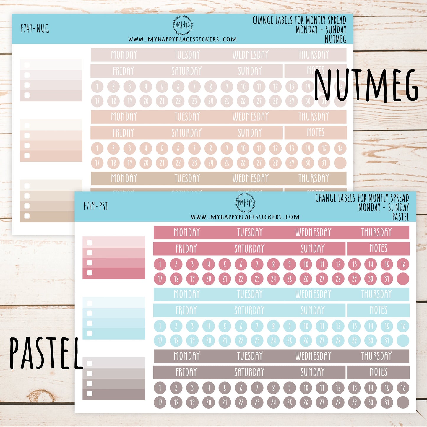 Change Labels for Monthly Spread. EC 7 x 9 Monthly Spread || 749