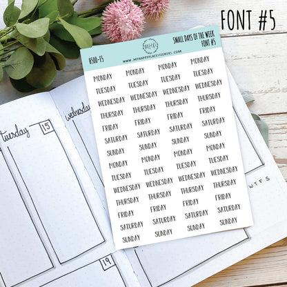 Small Days of the Week Sticker for Planners, Organizers and Bullet Journals. Gold, Silver & Rose Gold Foil Available || H500