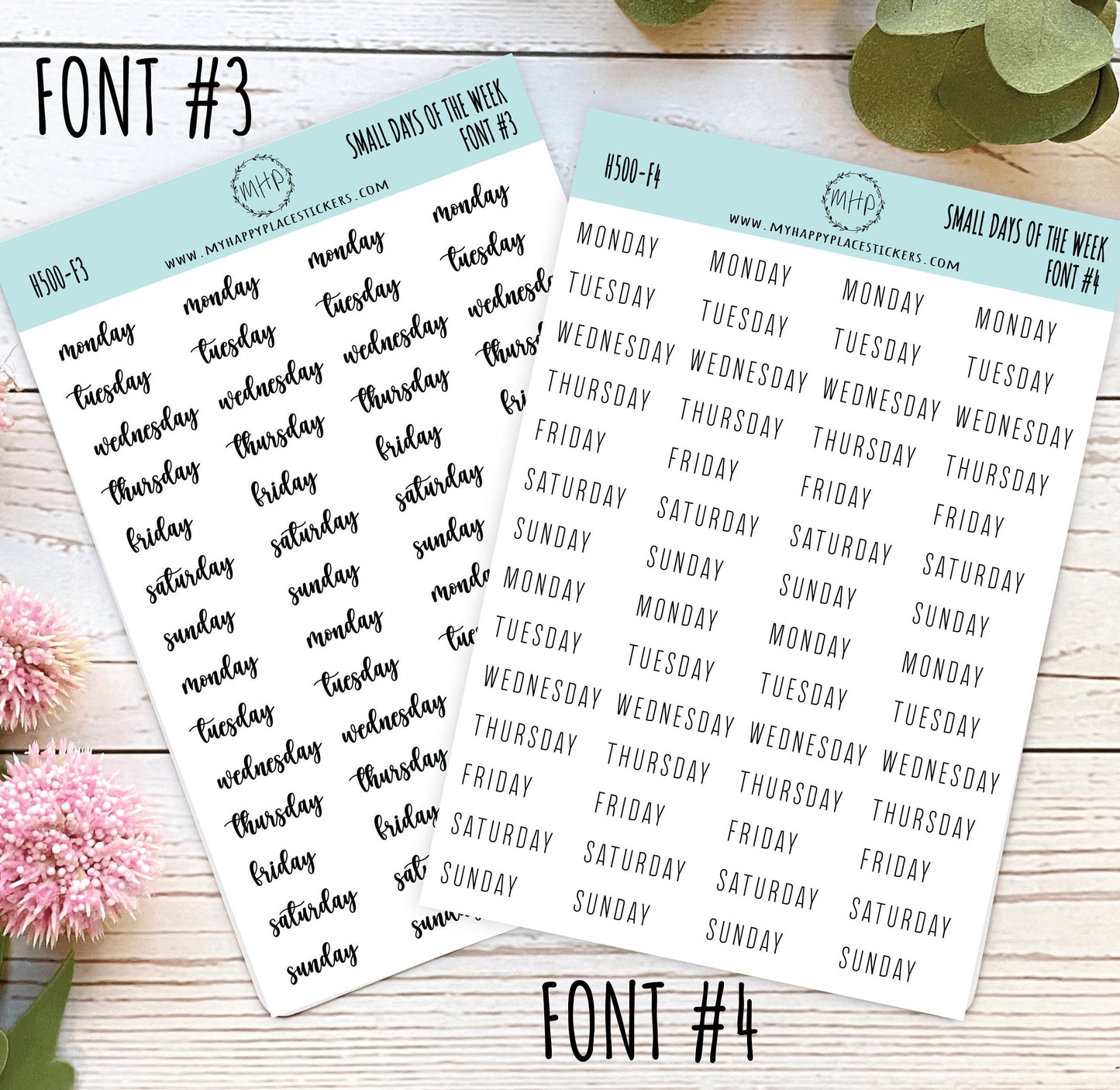 Small Days of the Week Sticker for Planners, Organizers and Bullet Journals. Gold, Silver & Rose Gold Foil Available || H500
