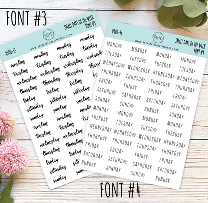 Small Days of the Week Sticker for Planners, Organizers and Bullet Journals. Gold, Silver & Rose Gold Foil Available || H500