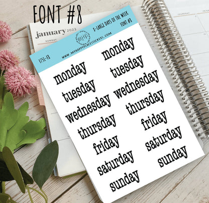 X-Large Days of the Week Stickers for Planners. 8 FONTS SET || S13
