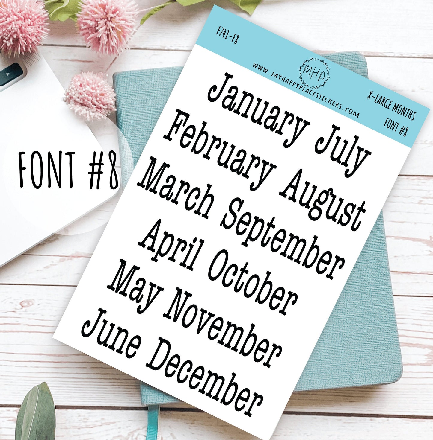 Sticker Set of X-LARGE Month Stickers for Planners, Organizers, Bullet Journals, and Happy Planners || S08
