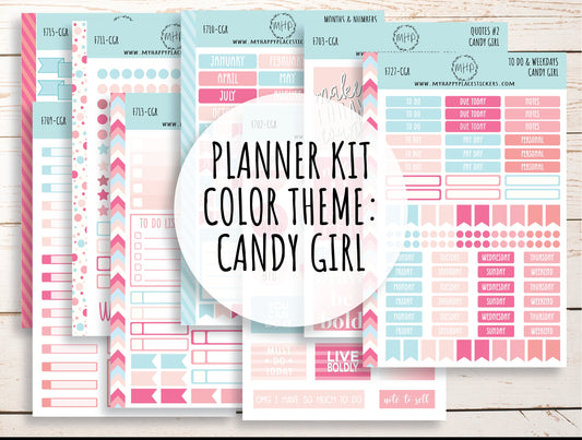 Planner Kit "CANDY GIRL" Planners Stickers. Stickers for 7x9 Planners