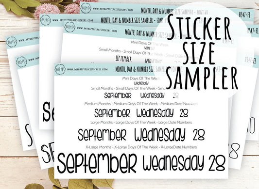 Months, Days of the Week & Number Stickers for Planners. Sticker Size Sampler || H547