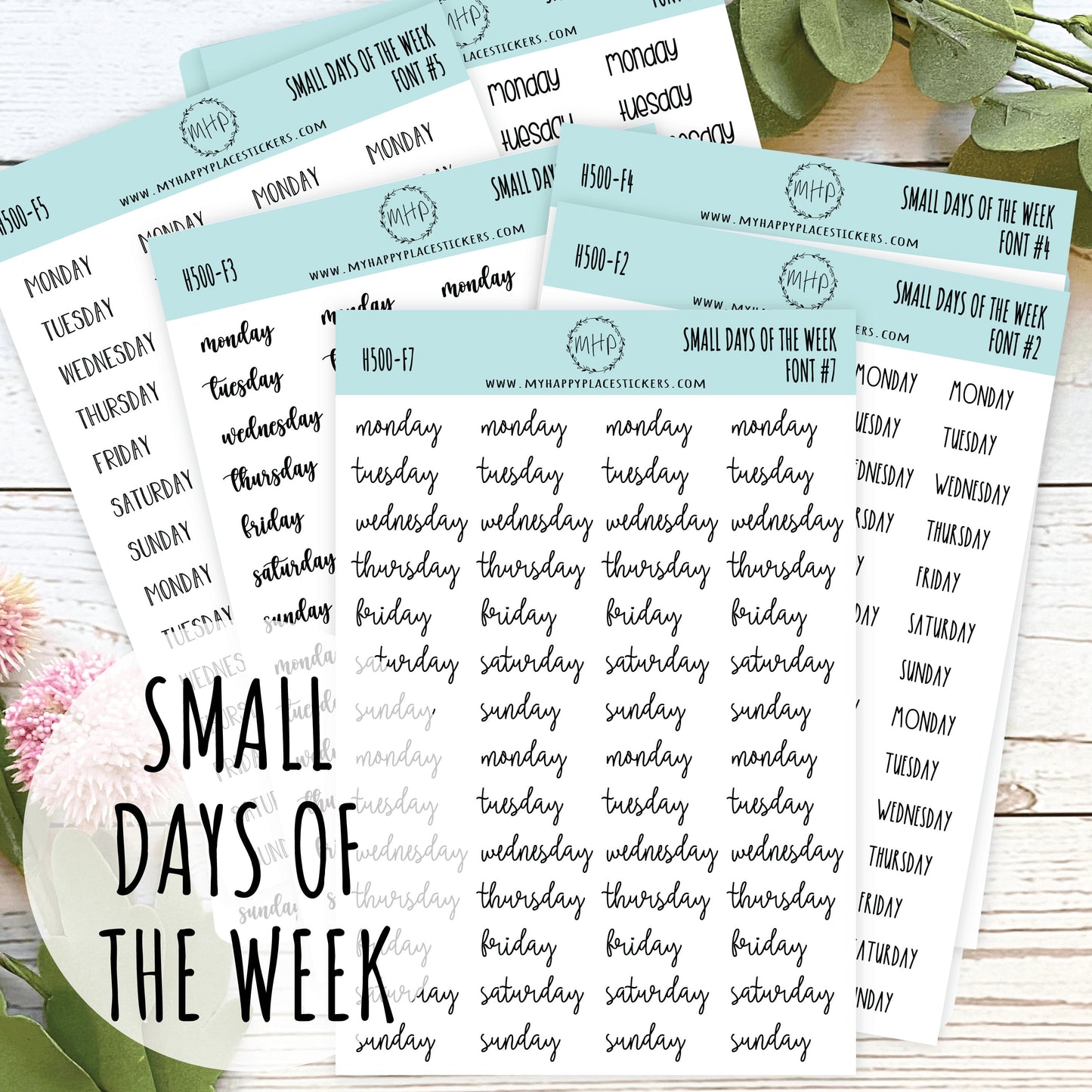 Small Days of the Week Sticker for Planners, Organizers and Bullet Journals. Gold, Silver & Rose Gold Foil Available || H500