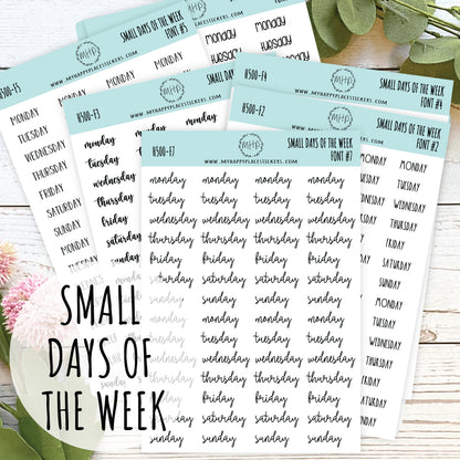 Small Days of the Week Sticker for Planners, Organizers and Bullet Journals. Gold, Silver & Rose Gold Foil Available || H500