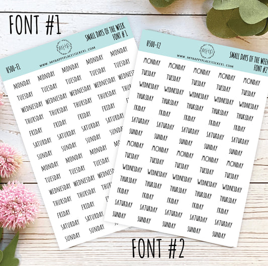 Small Days of the Week Sticker for Planners, Organizers and Bullet Journals. Gold, Silver & Rose Gold Foil Available || H500