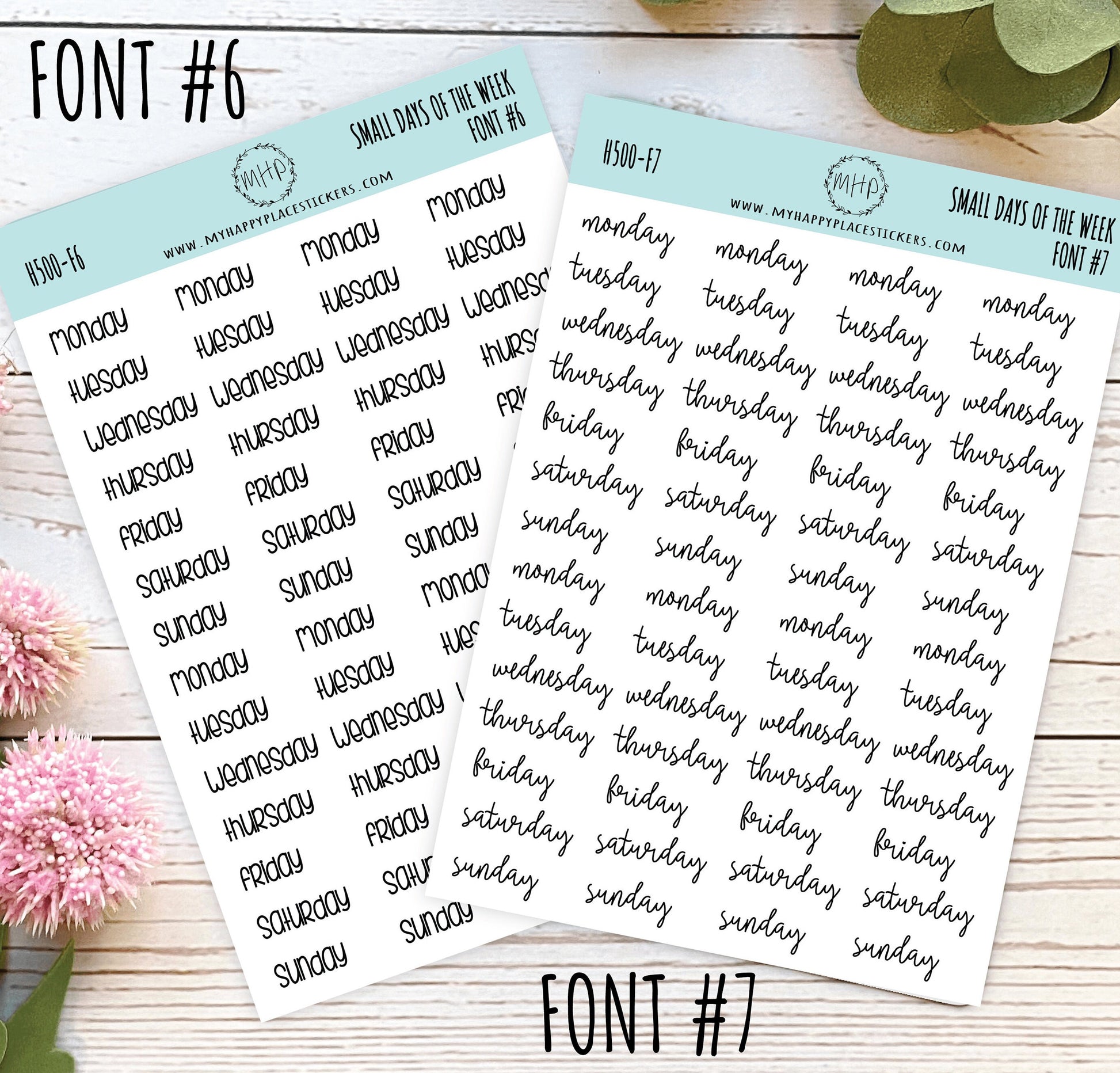Small Days of the Week Sticker for Planners, Organizers and Bullet Journals. Gold, Silver & Rose Gold Foil Available || H500