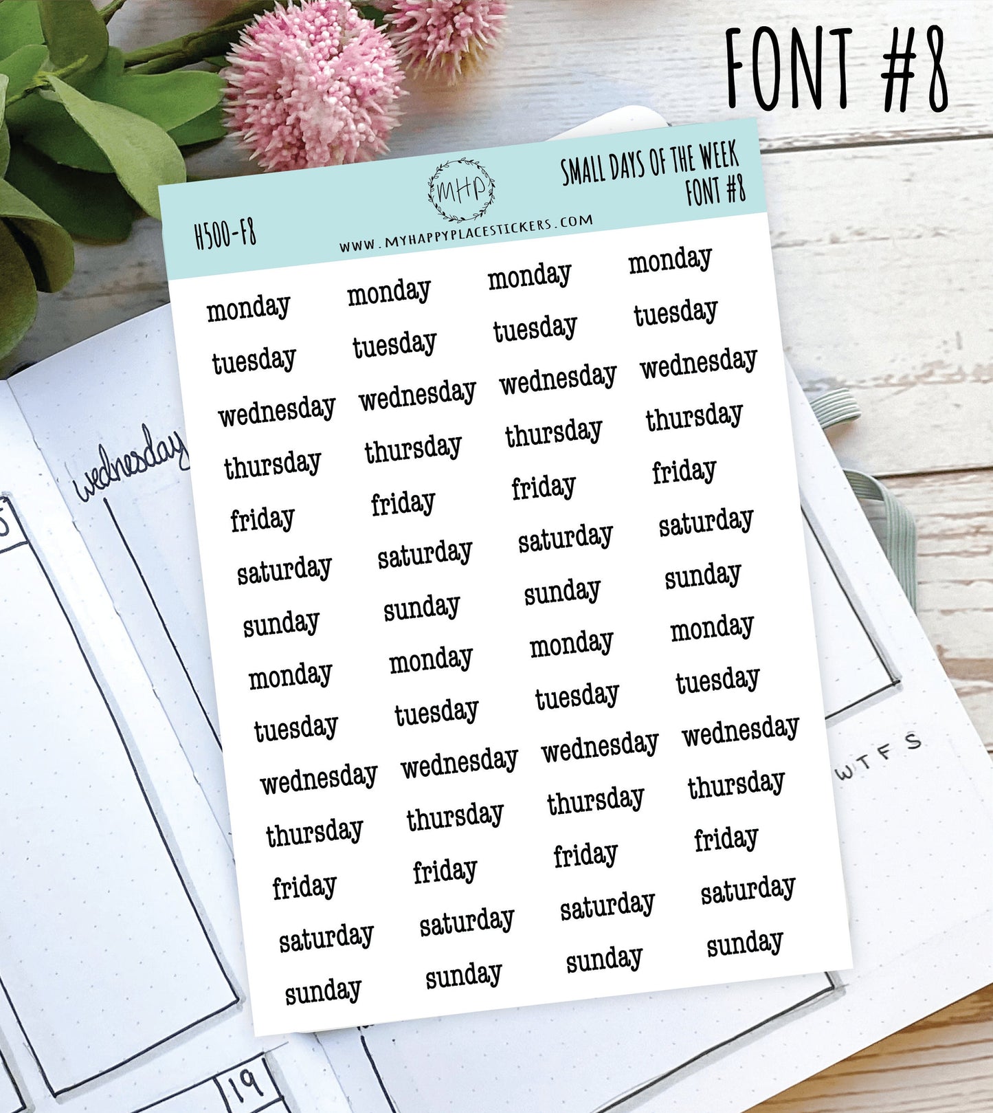 Small Days of the Week Sticker for Planners, Organizers and Bullet Journals. Gold, Silver & Rose Gold Foil Available || H500