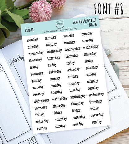 Small Days of the Week Sticker for Planners, Organizers and Bullet Journals. Gold, Silver & Rose Gold Foil Available || H500