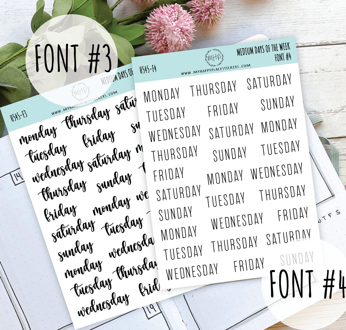 Sticker set of Medium Days of the Week for Planners, Organizers and Bullet Journals. College Planner || S10