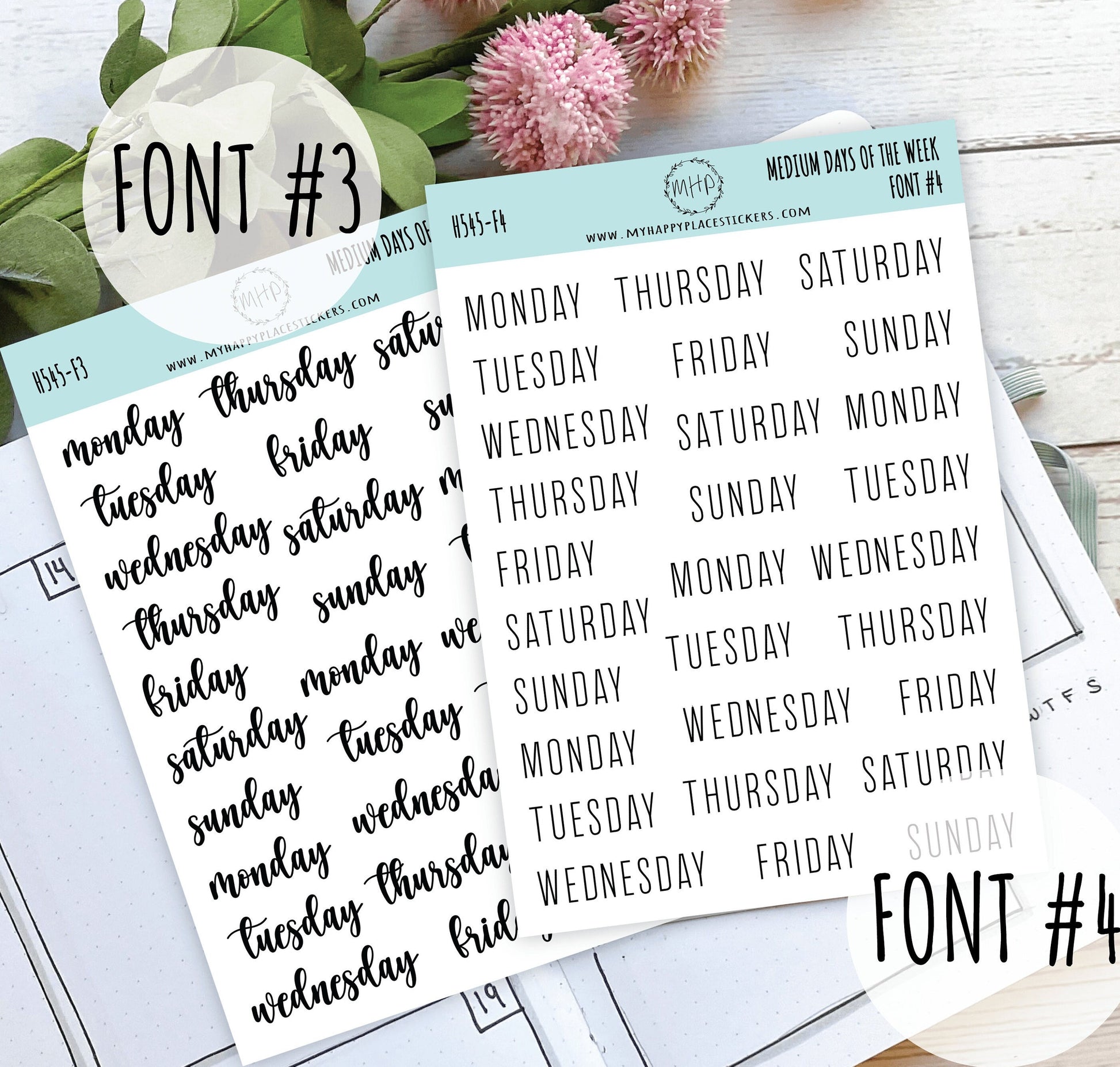 Sticker set of Medium Days of the Week for Planners, Organizers and Bullet Journals. College Planner || S10