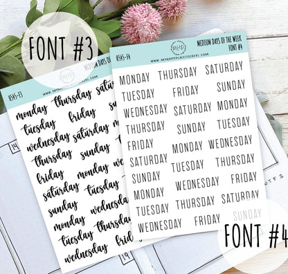 Sticker set of Medium Days of the Week for Planners, Organizers and Bullet Journals. College Planner || S10