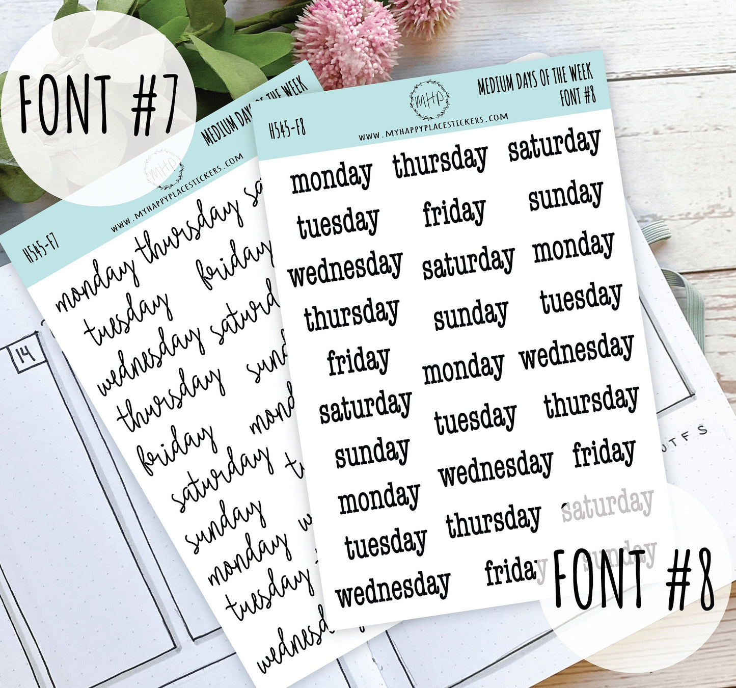 Sticker set of Medium Days of the Week for Planners, Organizers and Bullet Journals. College Planner || S10