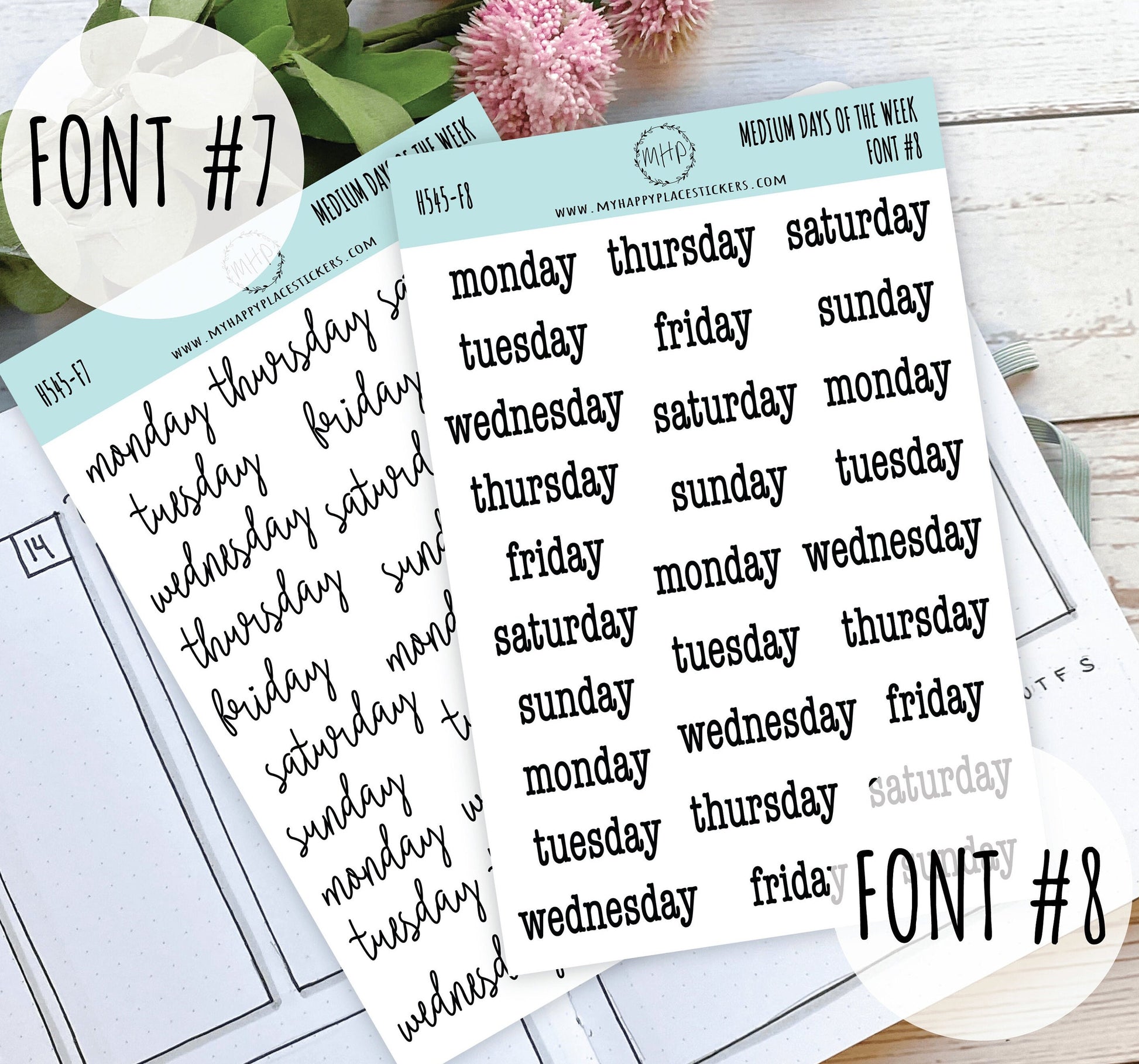 Sticker set of Medium Days of the Week for Planners, Organizers and Bullet Journals. College Planner || S10