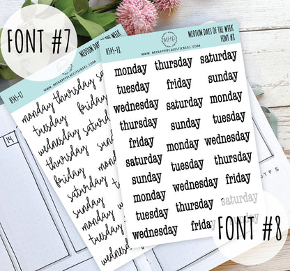 Sticker set of Medium Days of the Week for Planners, Organizers and Bullet Journals. College Planner || S10