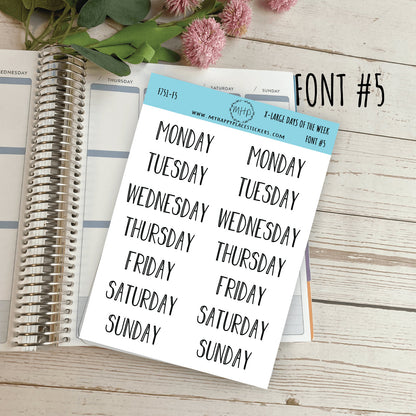 X-Large Days of the Week Stickers for Planners. 8 FONTS SET || S13