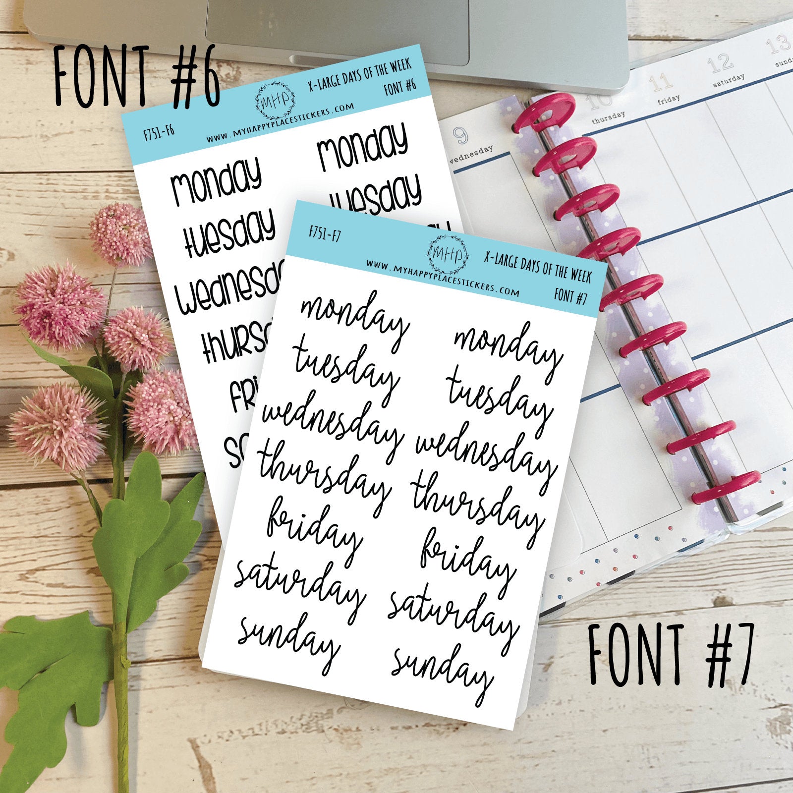 X-Large Days of the Week Stickers for Planners, Organizers and Bullet Journals. College Planner. Foil Stickers || F751