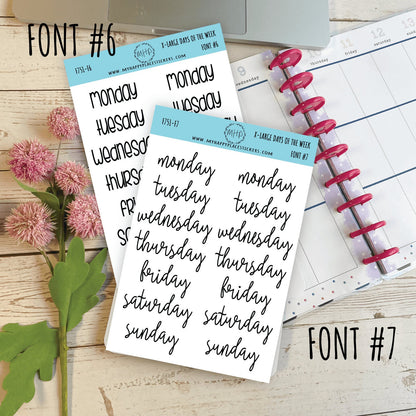 X-Large Days of the Week Stickers for Planners. 8 FONTS SET || S13