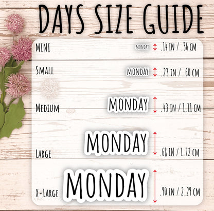 Medium Days of the Week Stickers for Planners, Organizers and Bullet Journals. Foil Stickers. Gold, Silver & Rose Gold Foil. || H545